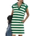thumbnail image 2 of Cap Sleeve Women Stripe Print V Neck Mini Polo Dress with Pocket, 2 of 6