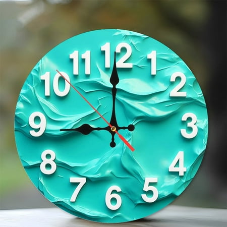 Teal Abstract Wall Clock Modern Home Decor 10-Inch Silent Wooden Wall Clock, Battery Operated (AA Batteries Not Included), Artistic Home Decor
