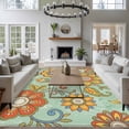 thumbnail image 3 of Teal Green Boho Floral Area Rugs 6'x9', Washable Small Throw Rugs for Kitchen Dining room, Vintage Abstract Art Ethnic Flowers Indoor Outdoor Rug Non-Slip Low Pile Carpet Runner Reversible Floor Mats, 3 of 8