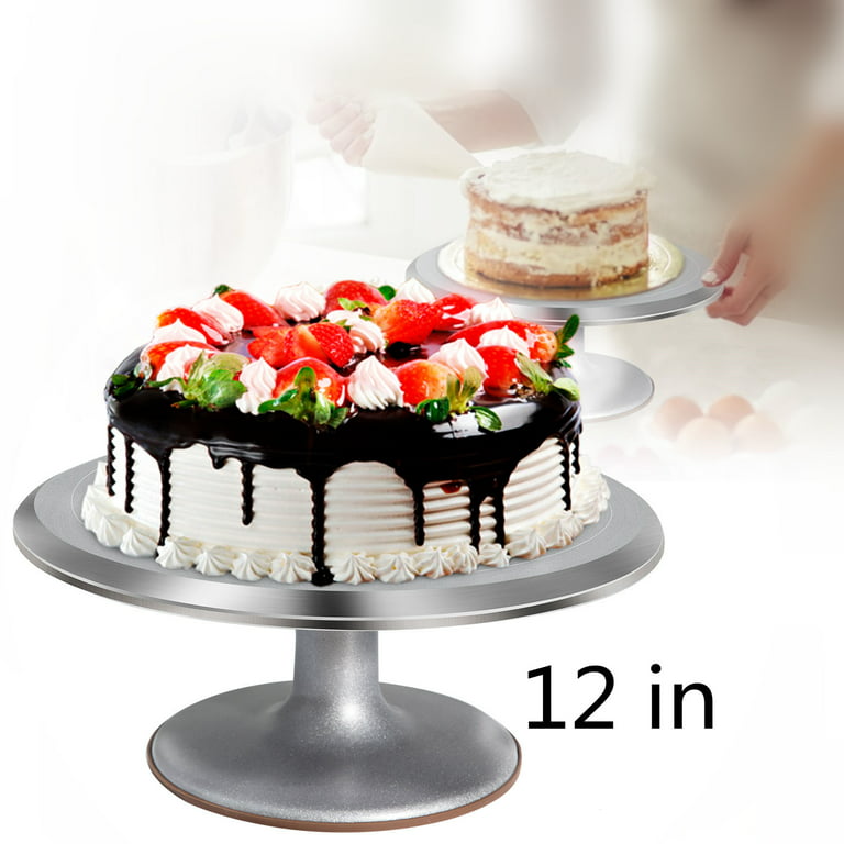 Uten Cake Turntable 12 inch Aluminium Cake Decorating Display Stand Revolving Cake Stand with Non-Slip Rubber Bottom Nice Baking Tools