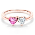 thumbnail image 3 of Gem Stone King 18K Rose Gold Plated Silver Fashion Right-Hand Ring Heart Shape Pink Mystic Topaz and Moissanite (1.02 Cttw, Size 5), 3 of 6