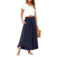 thumbnail image 3 of Boho Ruffle Hem Maxi Skirt for Women - High Waisted Elastic Waist Long Skirt with Pockets, Flowy Casual Beach Summer Skirt Navy S, 3 of 8