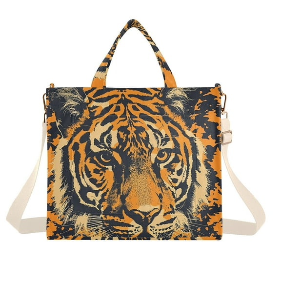 Tiger Or Face Corduroy Tote Bag Handbag Large Messenger Bag Shoulder Crossbody Zipper Bag Purse