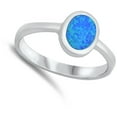 thumbnail image 4 of CHOOSE YOUR COLOR Modern Oval Ring Blue Simulated Opal .925 Sterling Silver Band CZ Female Size 7, 4 of 4