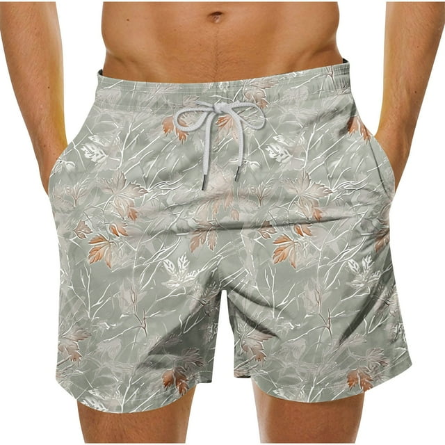 Pantalones Cortos Casuales de Baño con Impresión de Hojas Hawaianas para Hombres 100% Poliéster, Pantalones de Playa de Secado Rápido, Upf 50 + con Forro de Malla para Nadar