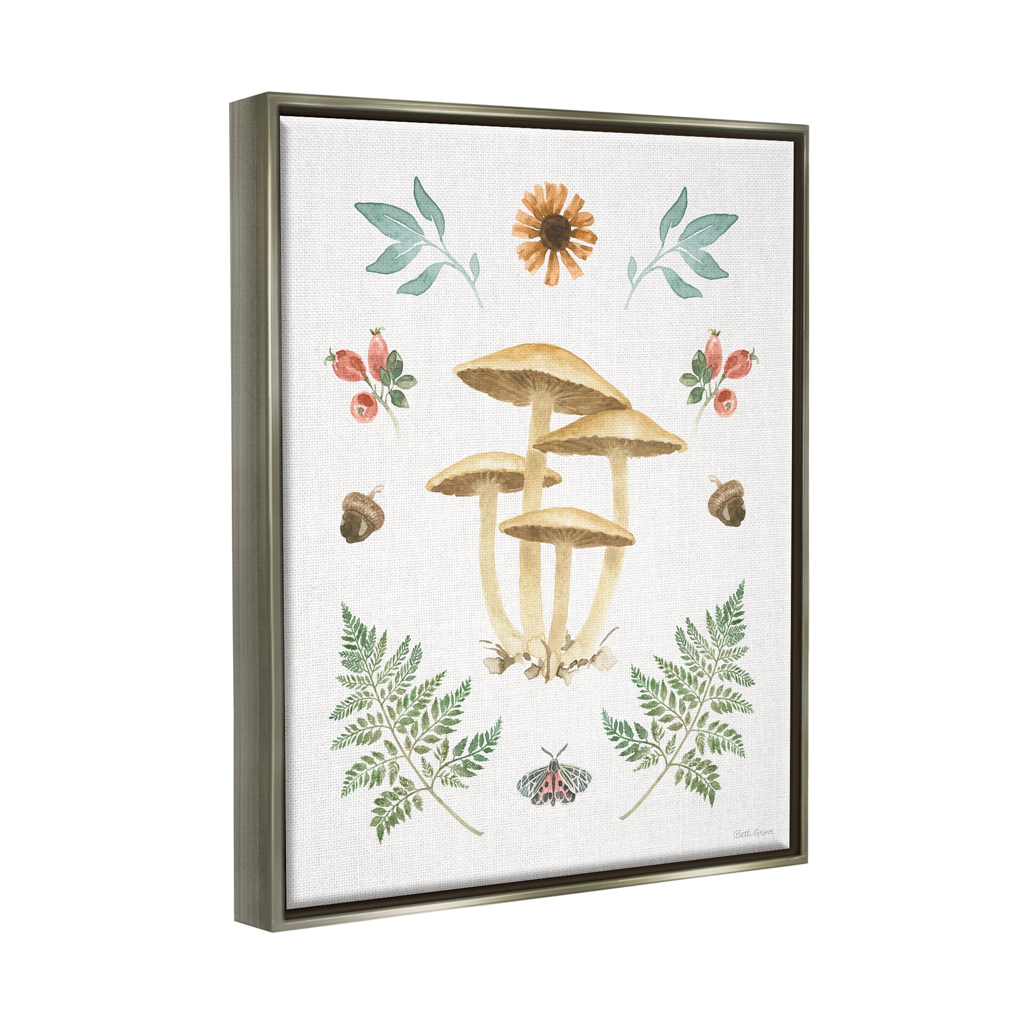 Stupell Industries Woodland Cottage Botanicals Botanical & Floral Painting Gray Floater Framed Art Print Wall Art, 25 x 31