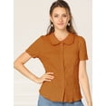 thumbnail image 2 of Camisa De Manga Corta Allegra K Suave Con Botones Y Cuello Peter Pan Naranja quemada S, 2 of 6