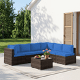 thumbnail image 3 of Clouddwell 7 Piece Outdoor Patio Furniture Set, Wicker Rattan Patio Sectional Sofa Set, Blue, 3 of 10