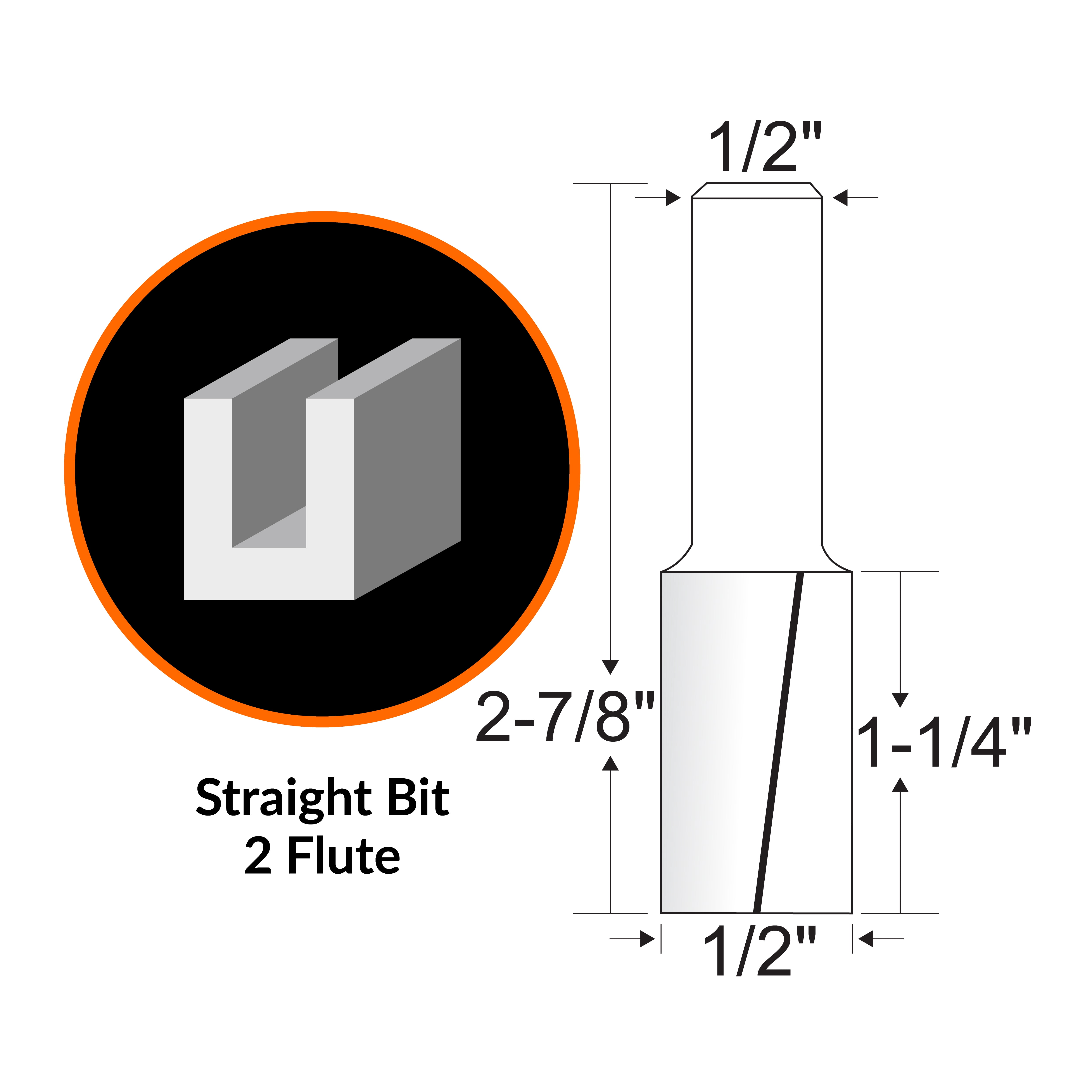 WEN 1/2 in. Straight 2-Flute Carbide-Tipped Router Bit with 1/2 in. Shank