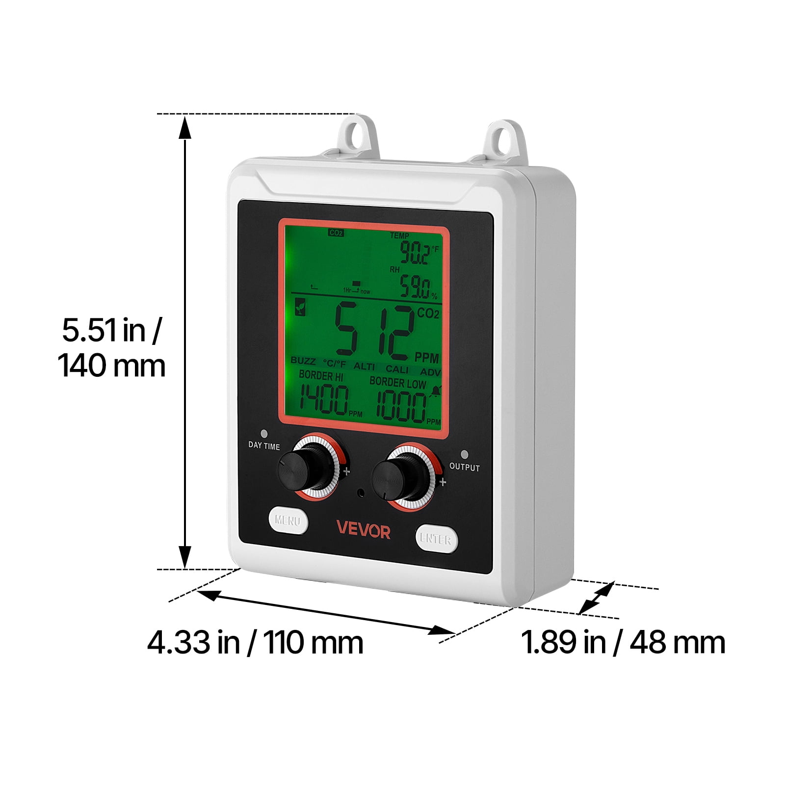 VEVOR Carbon Dioxide Monitoring Controller, Dual Outlets Carbon Dioxide Controller, CO2 Meter Monitor Day and Night Detection Feature, NDIR CO2 Sensor for Green House, Laboratories, Classrooms, Home