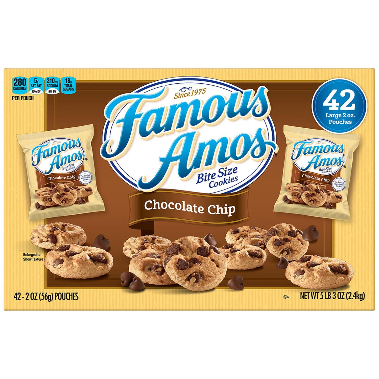 2 Boxes Of 42 Famous Amos Chocolate Chip Cookies 2oz Bags