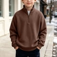 thumbnail image 3 of Iyufng Boys Kids Waffle Texture Quarter Zip Mock Neck Sweatshirts Ribbed Cuff & Hem Relaxed Fit Daily School Long Sleeve Pullover, 3 of 9