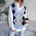 thumbnail image 3 of Women's Color Block Checkered Sleeveless Ribbed Knit Sweater Vest Casual Solid Color Loose Fit V-Neck Vest, 3 of 5