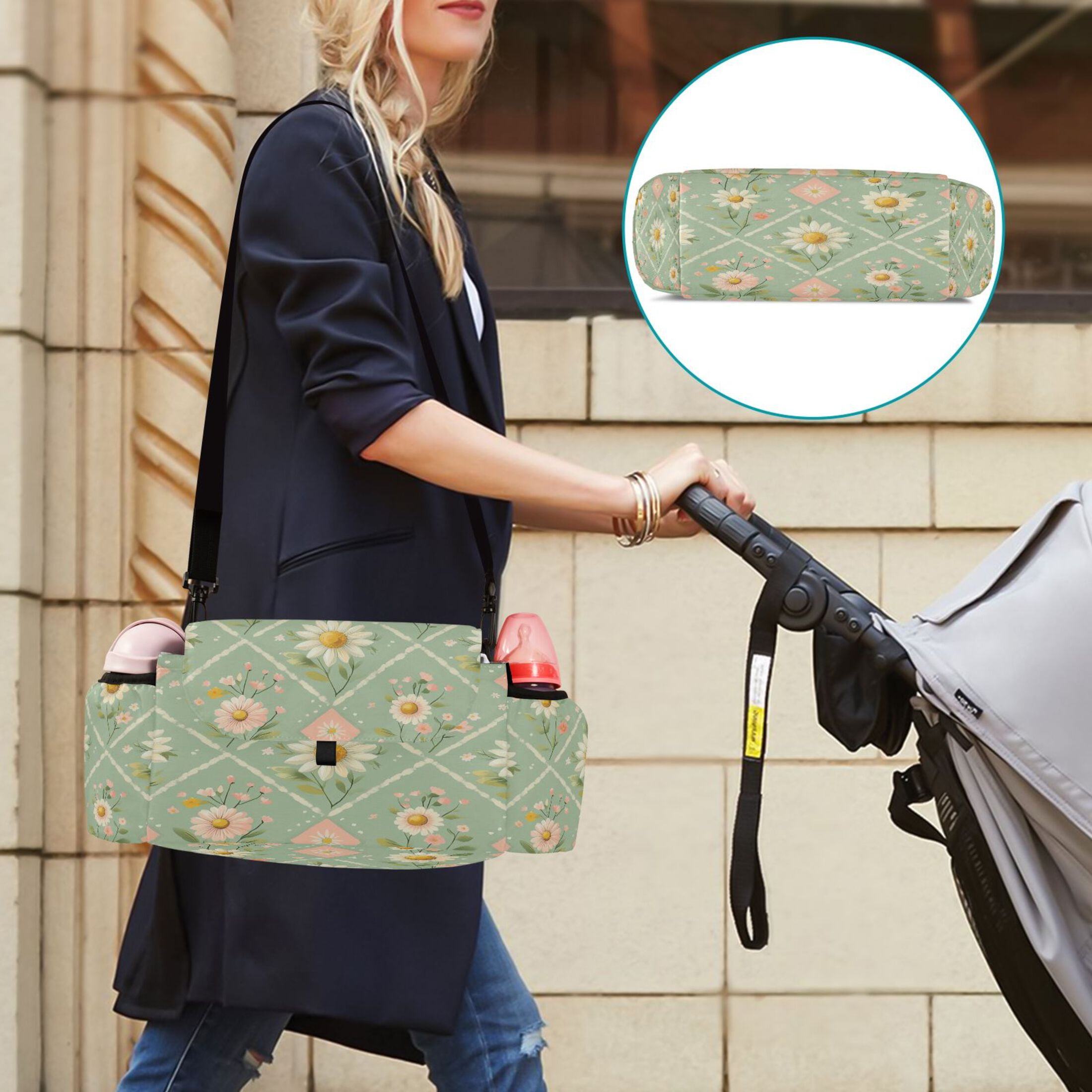 DIXRUYEE Stroller Organizer Pastel Petals Printed