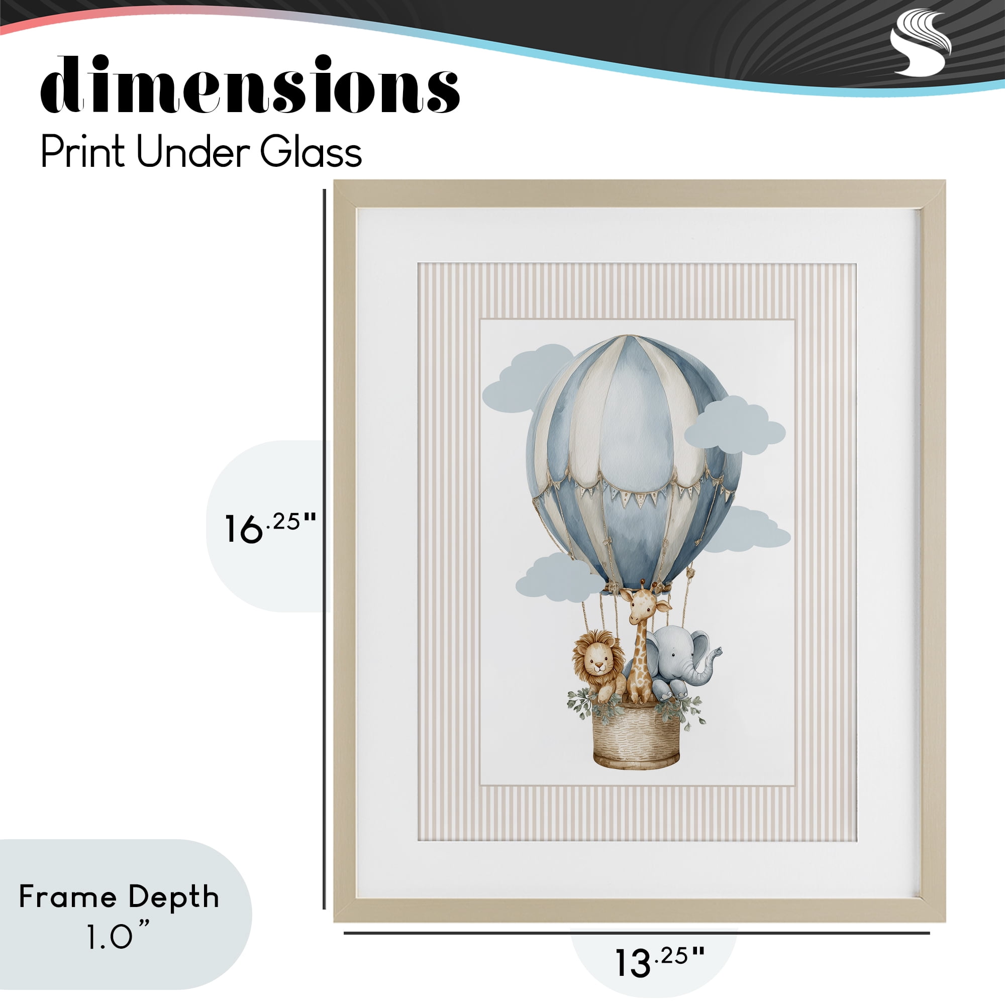 Stupell Industries Hot Air Balloon Animals Birch Framed Print Under Glass, design by Christine Simpson Art