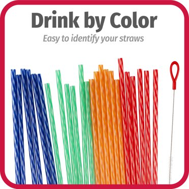 11 Inch Reusable Acrylic Straws – Swirl Multi-Color, BPA Free Plastic With Cleaning Brush (6 Pack)