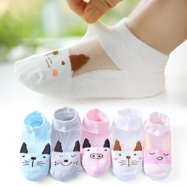 Calcetines cortos de algodón para bebés, 5 pares de calcetines finos de malla de verano para niños y niñas, calcetines coloridos para niños, 5 pares WMF043 Deng Xun unisex