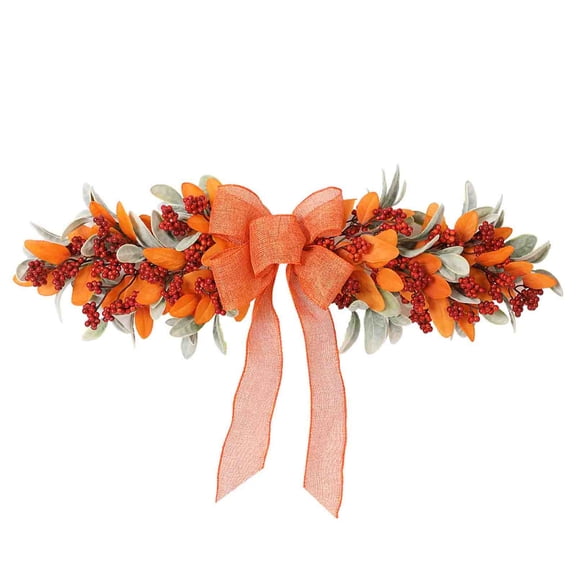 Feledorashia Fall Door Swag, Fall Door Decoration, Fall Accent for Front Door Porch Wall Entryway Window, Artificial Foliage and Fabric with Hanging Foliage Form with Leaf Berry and Ribbon Accents