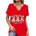 thumbnail image 1 of Corto para las Mujeres Casual Verano 2025 Pascua Impresión V-Cuello Camiseta, Ligero 95% Poliéster 5% Spandex Top para Toda la Temporada Hogar Y Diario, 1 of 7