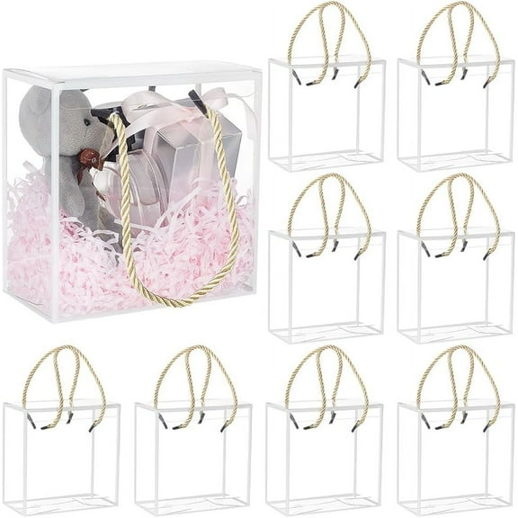 10sets Transparent PVC Plastic Gift Tote boxes with Polyester Cord Square White Finished Product: 14x7.5x14cm about 3pcs/set