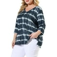 thumbnail image 5 of Agnes Orinda Women's Plus Size Tops Tie Dye Stripes V Neck 3/4 Sleeves Tunic Casual Blouses 4X Grey, 5 of 8