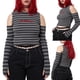thumbnail image 1 of TRKIYQC Suéter de Punto de Manga Larga para Mujer con Letra a Rayas, Versión Flaca con Hombros Descubiertos Ropa de Primavera TRKIYQC  moda, 1 of 10