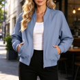 thumbnail image 6 of ZunFeo Womens Bomber Jacket Relaxed Fit Nylon Cropped Lightweight Water Resistant Zip Up with Pockets Light Blue,Size XL, 6 of 9