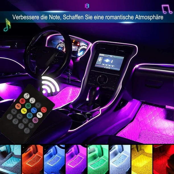 Éclairage intérieur LED de voiture, éclairage intérieur de voiture de  musique multicolore LED sous le kit d'éclairage du tableau de bord avec  fonction active sonore et télécommande sans fil, 