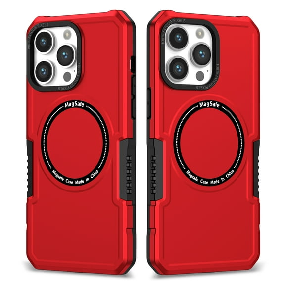 ELEHOLD Hybrid Rugged Magnetic Case for iPhone 14, Shockproof Anti-fall Dual-layer Protector Case,Non-Slip Rugged Magnetic Soft TPU Bumper Hard PC Back Cover Case, red