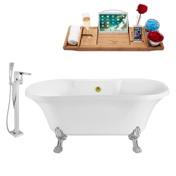 Tub, Faucet and Tray Set Streamline 60" Clawfoot NH100CH-GLD-100
