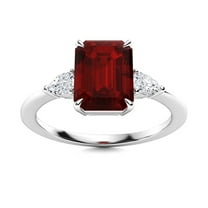 Mooneye 7X5 mm Radiant Cut Garnet 925 Sterling Silver Three Stone Women Valentines Day Gifts Ring