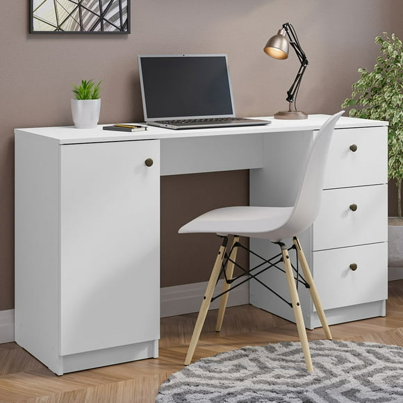 Madesa Modern 53 inch Computer Writing Desk with Drawers and Door, Executive Desk, Wood PC Table, Plenty of Sapce, 30” H x 18” D x 53” W
