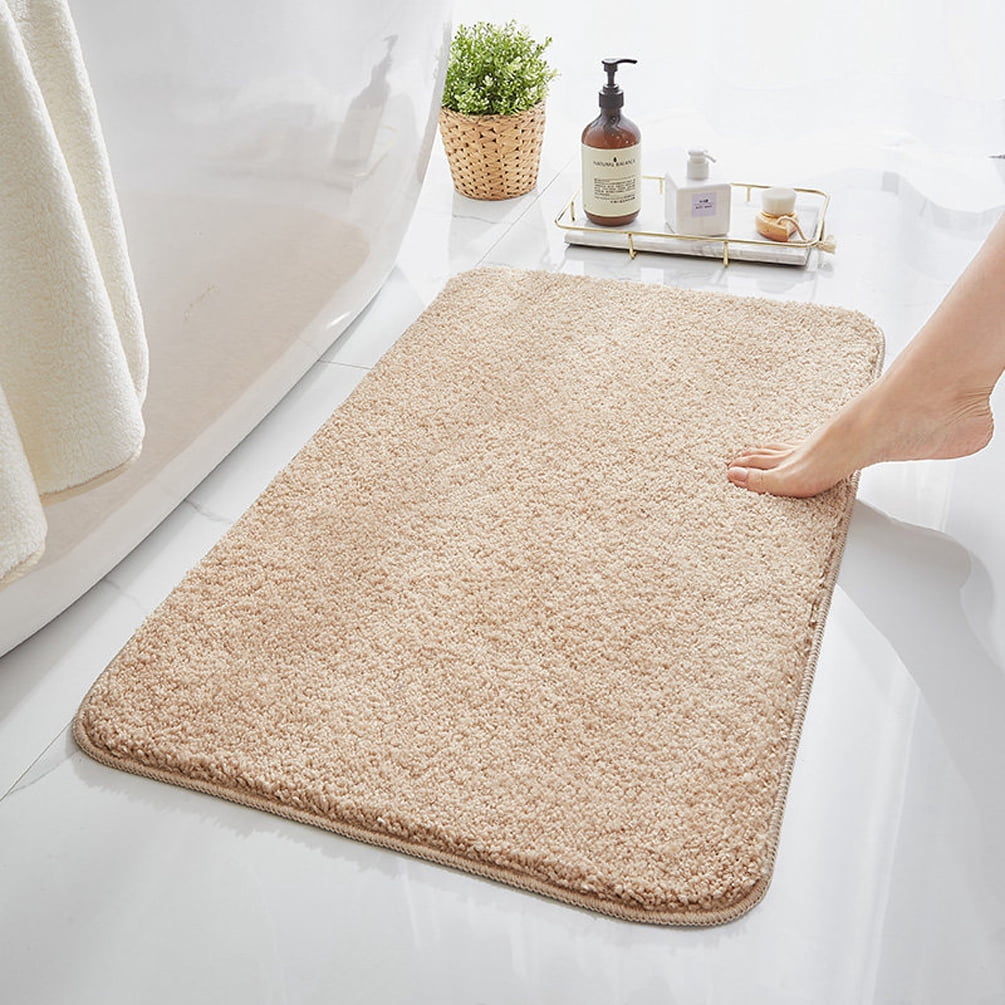 Soft Bath Rugs Absorbent Non-Slip 18 x 28inch Beige Microfiber Fluffy Shaggy Bathroom Mats Machine Washable Floor Rug