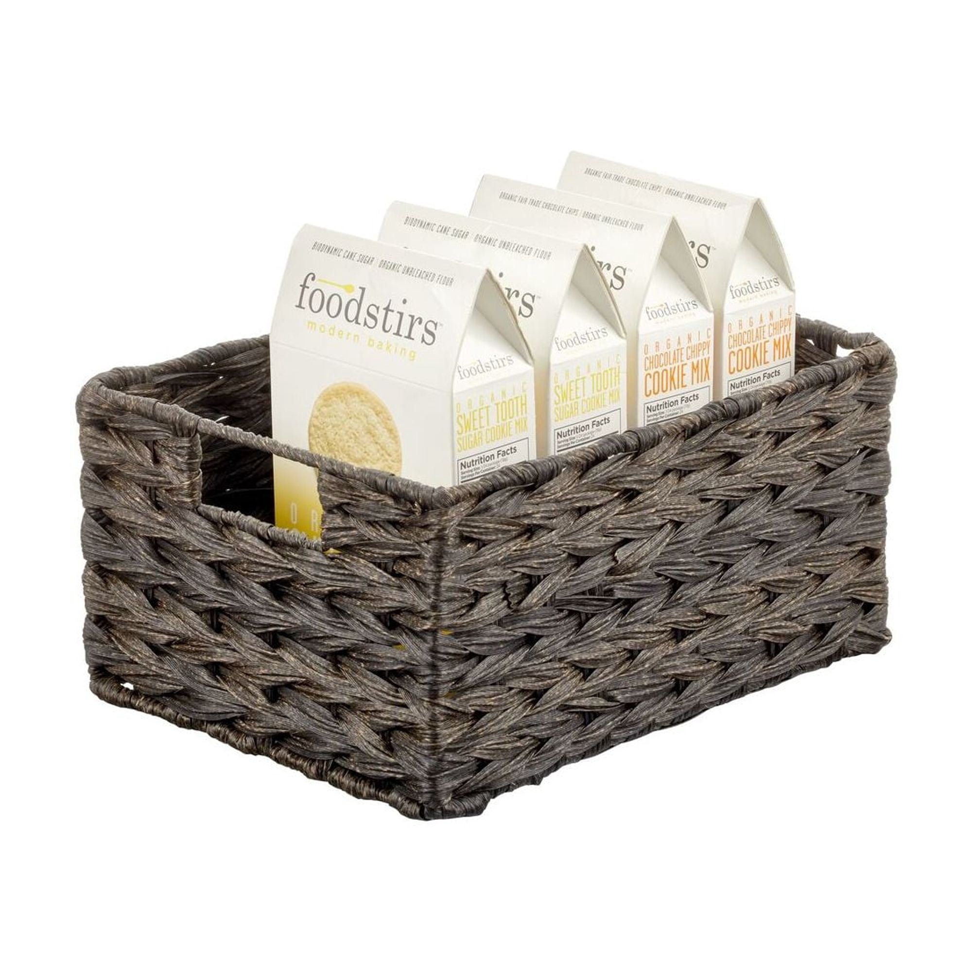 mDesign Woven Farmhouse Pantry Food Storage Bin Basket Box, 6 Pack, Dark Brown