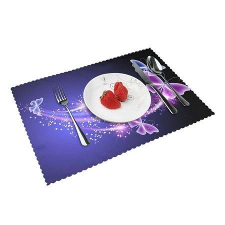 

Purple Butterfly Placemats Set of 4 Table Washable Non-slip Kitchen Dinning Place Mats for Home Restaurant