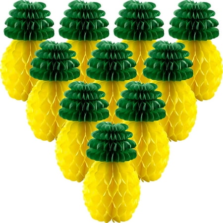 XD-10 Pack 8 Inch Pineapple Honeycomb Centerpieces Pineapple Party Decoration Tissue Paper Pineapple Table Hanging Decoration Favor for Tropical Hawaiian Luau Party Birthday Wedding*1