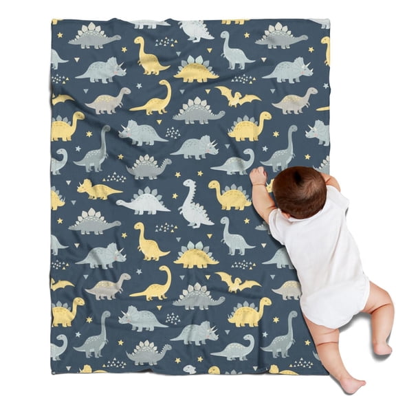 DarkBlue Cartoon Dinosaurs Stars Pattern Blanket,Comfortable Soft Flannel Throw Blanket,All Season,Warm Lightweight Blankets for Sofa Bed Couch Living Room Chair,30"x40"