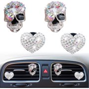 Bling Skull & Heart Air Vent Clips, 4 Pcs Crystal Skull Car Air Fresheners Vent Clips Car Diffuser Vent Clip Rhinestone Diamond (Skull&Heart)