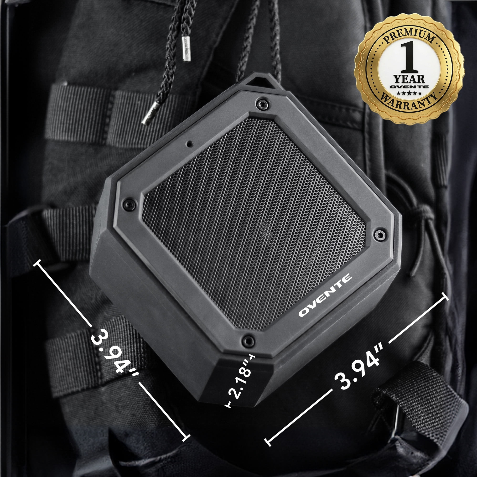 OVENTE Portable Wireless Bluetooth Speaker, IPX6 Waterproof, Black ZA1200B | Mini Stereo Player with TWS Pairing and Up to 20H Playtime, Lightweight Speaker for Shower, Pool, Outdoor Party, & Travel