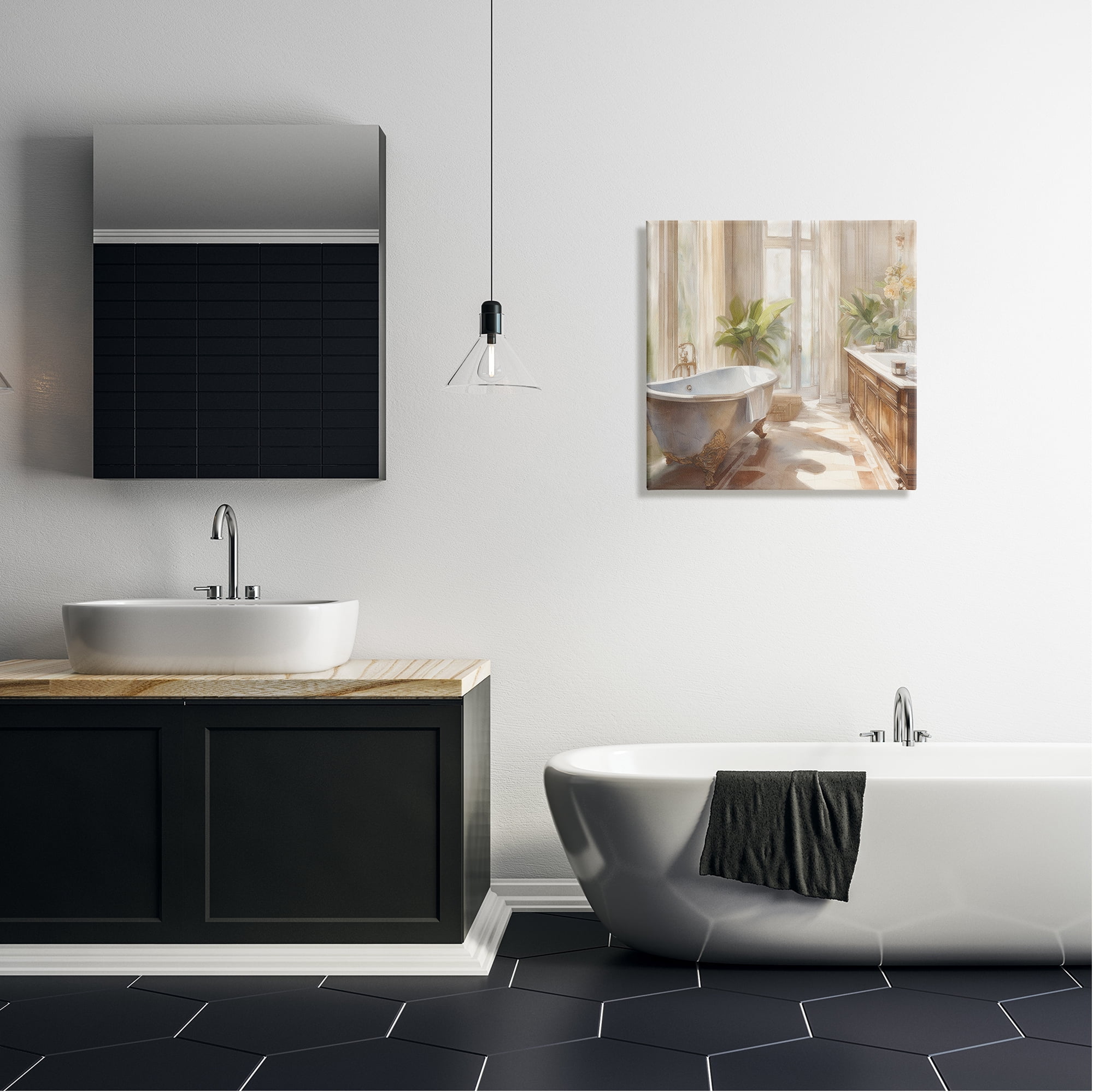 Stupell Industries Sunlit Bathroom View Botanical & Floral Painting Gallery Wrapped Canvas Art Print Wall Art, 24 x 24