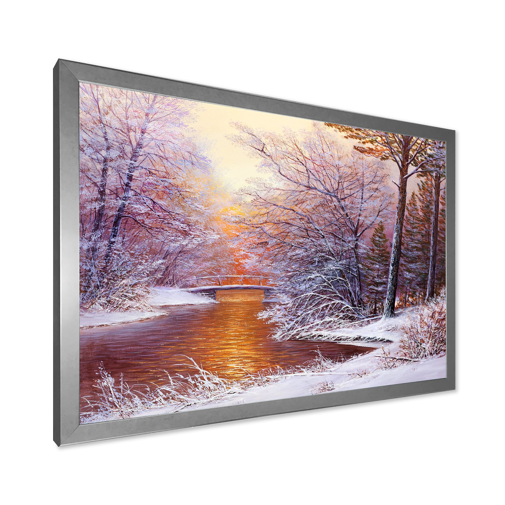Designart 'Christmas Forest With Trees and River II' Traditional Framed Art Print