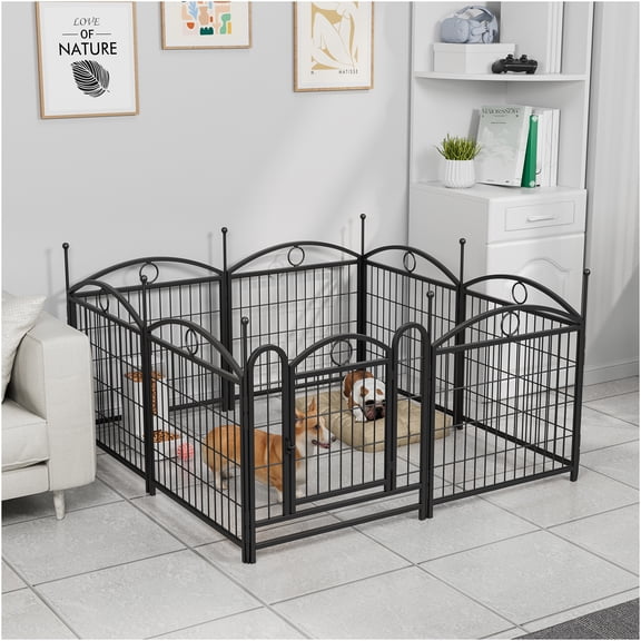 JERFIT 8 Panel 24" Height Portable Indoor & Outdoor Dog Playpen with Door, Heavy Duty Iron Metal Exercise Fence Pen for Puppies, Small, Medium, Large Dogs - Black