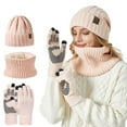 thumbnail image 2 of Fsgntruao Winter Hat Scarf Gloves Set for Women Thick Warm Knit Beanie With Pompom Ear Protection 3-Piece Pink,M, 2 of 4