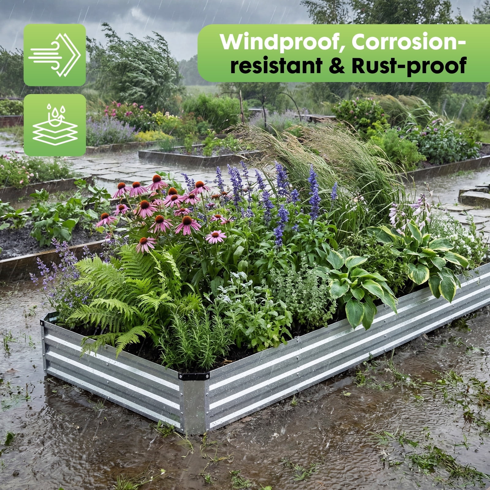 2PCS Outdoor Galvanized Raised Garden Bed, Rust-Proof Heavy-Duty Steel Planter Box, Easy to Assemble Metal Garden Bed, Practical Yard Patio Planting Box for Plants, Vegetables and Herbs, 8*4*1ft