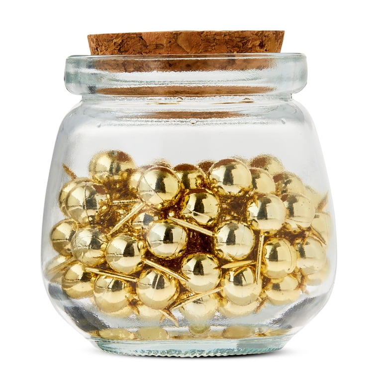 Pen+Gear Gold Push Pins, 100 Count with Glass Jar photo 2