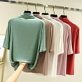 thumbnail image 4 of Women's Short Sleeve High Neck Solid Color Tops Shirts Blouses Crewneck Tee Loose Fit Casual Daily Wear Work Office Vacation Fashion Essential Gift for Ladies | CSEONE,Green L, 4 of 7
