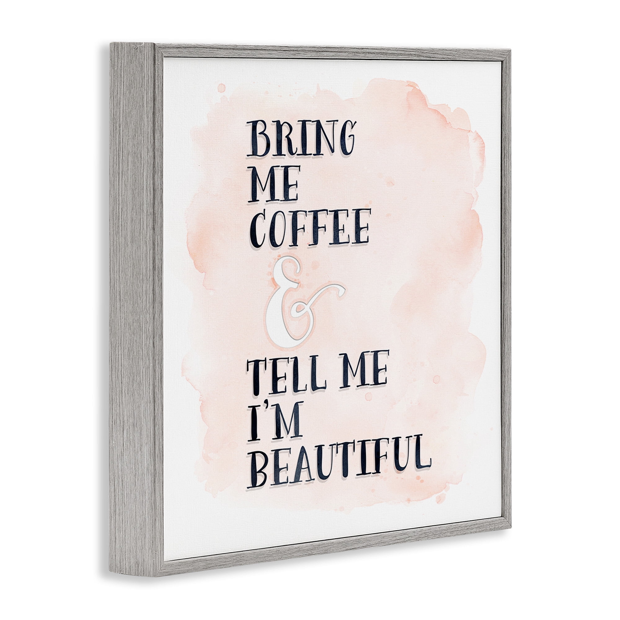 Stupell Industries Bring Me Coffee Romantic Phrase Typography Painting Gray Framed Art Print Wall Art, 17 x 17