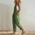 thumbnail image 6 of Linen Jumpsuits for Women Summer Fall Casual Sleeveless Wide Leg Overalls Adjustable Strap Jumpsuit Trendy Beach Vacation Outfit Army Green S, 6 of 7