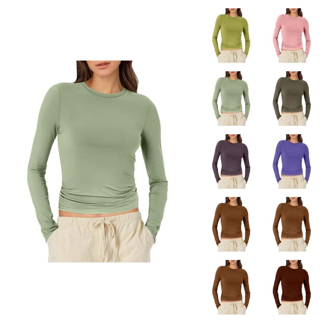 Hauts à Manches Longues pour Femmes 2026 Printemps à la Mode Y2k T-Shirt Court Col Rond Ajusté