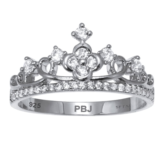 PalmBeach Jewelry .41 TCW Round Cubic Zirconia Sterling Silver Crown Ring